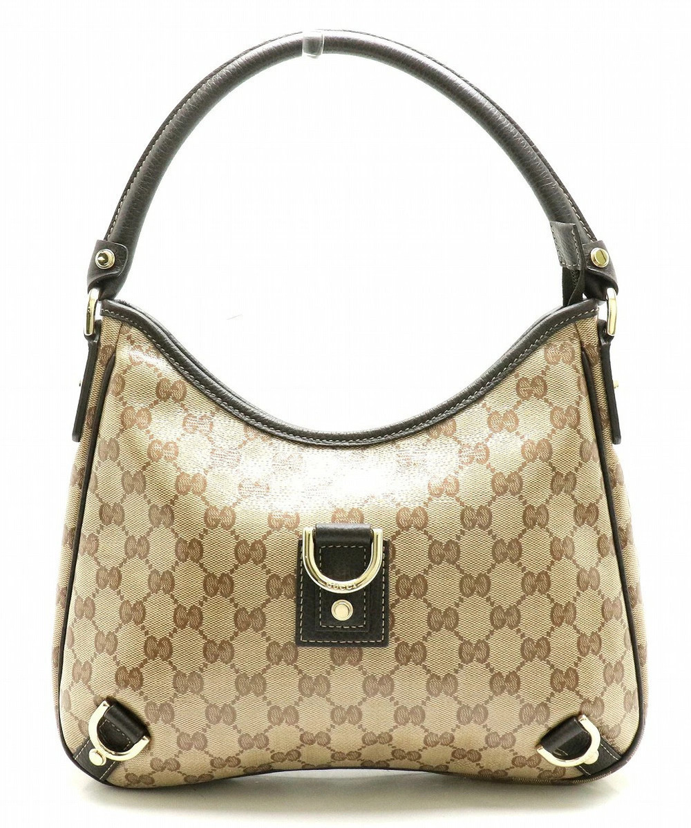 Gucci Abbey GG Crystal Hobo Bag Leather Beige Brown Cream